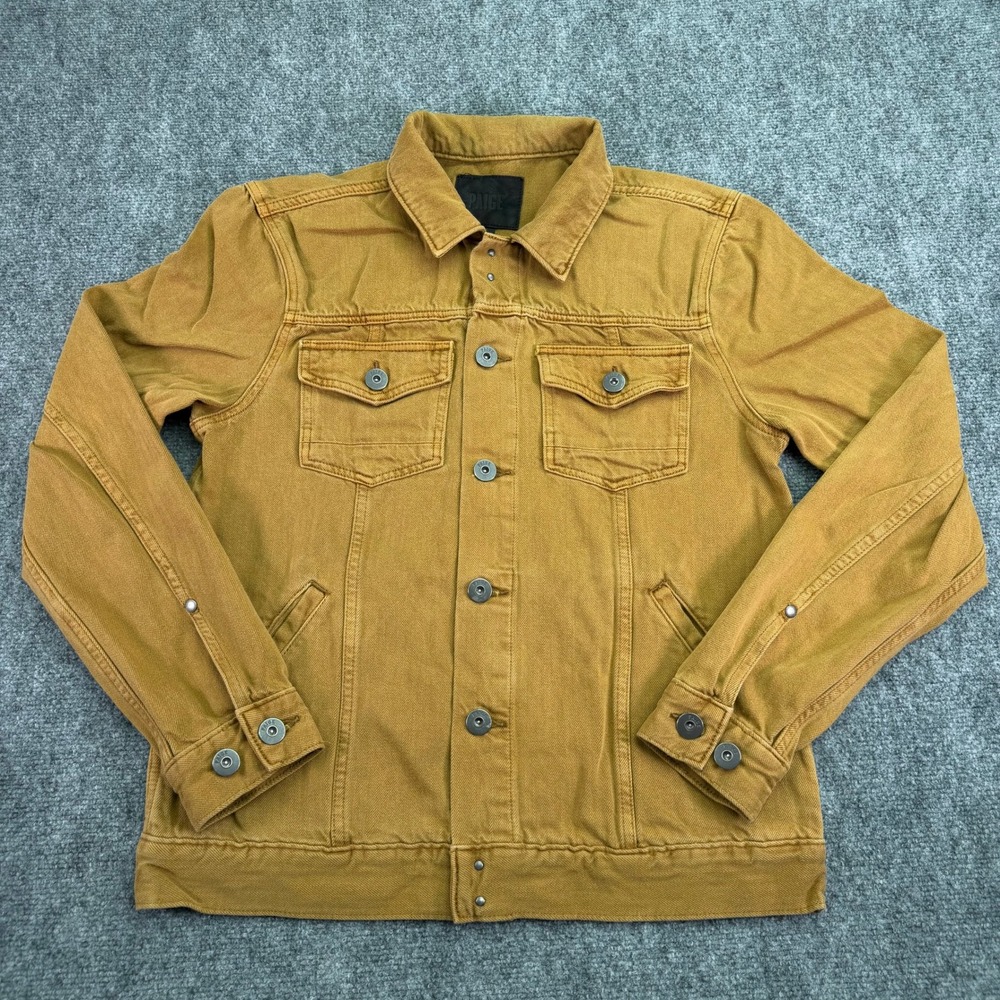 Paige Scout Jacket Mens Small Khaki Cotton Blend Twill Trucker Button Up